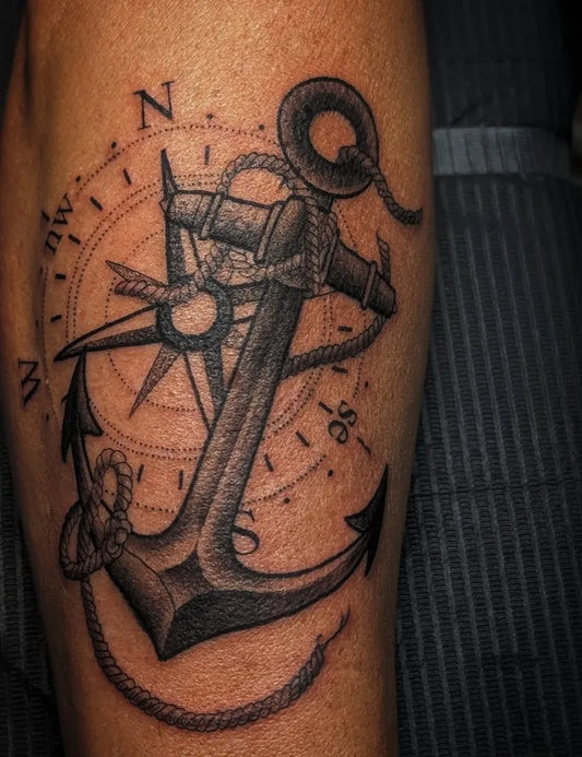 Medium Black and Grey Compass and Anchor on Men Arm Tattoo by @ink_by_brian
