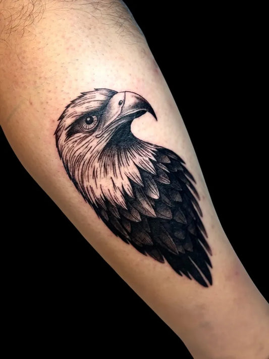 Medium Black and Grey Eagle Tattoo on Men Arm by @personaljesus_tattoostudio