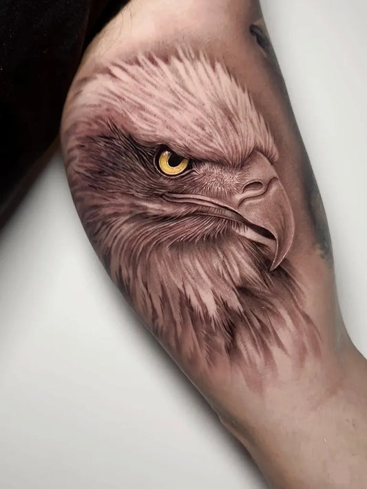 Medium Black and Grey Eagle Tattoo on Men Arm by @sharonwolf_art