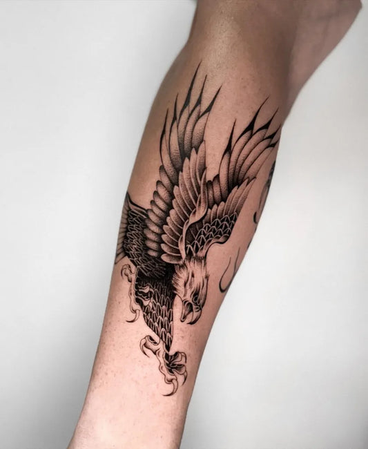 Medium Black and Grey Eagle Tattoo on Men Arm by @xray_tattoos