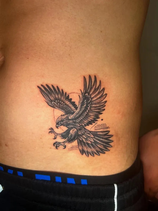 Medium Black and Grey Eagle Tattoo on Men Side by @bangtaotattoo