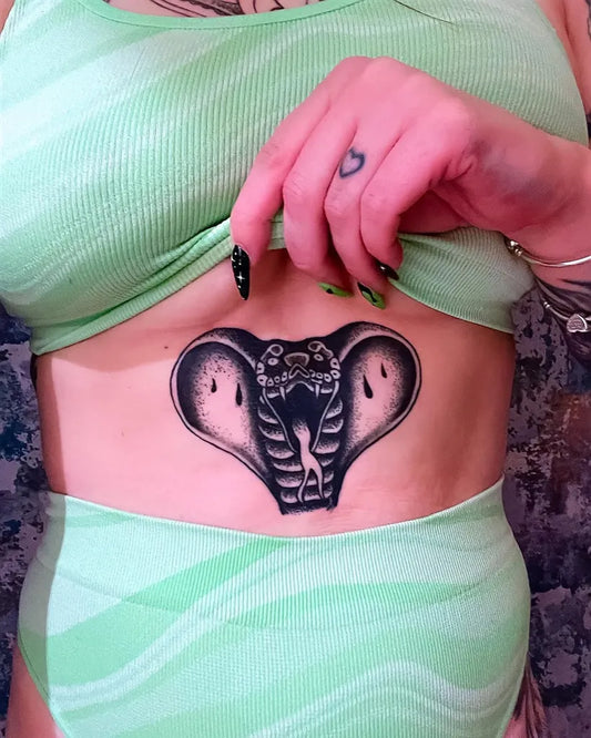 Medium Black and Grey Elephant Tattoo on Women Stomach by @aimzforthemoon