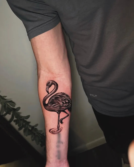 Medium Black and Grey Flamingo Tattoo on Men Arm by @gp_tattoos