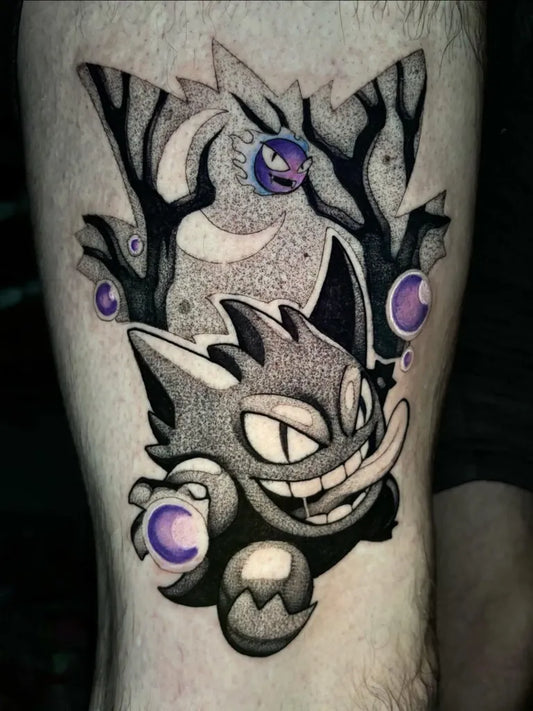 Medium Black and Grey Gengar Tattoo on Men Arm by @artbylils