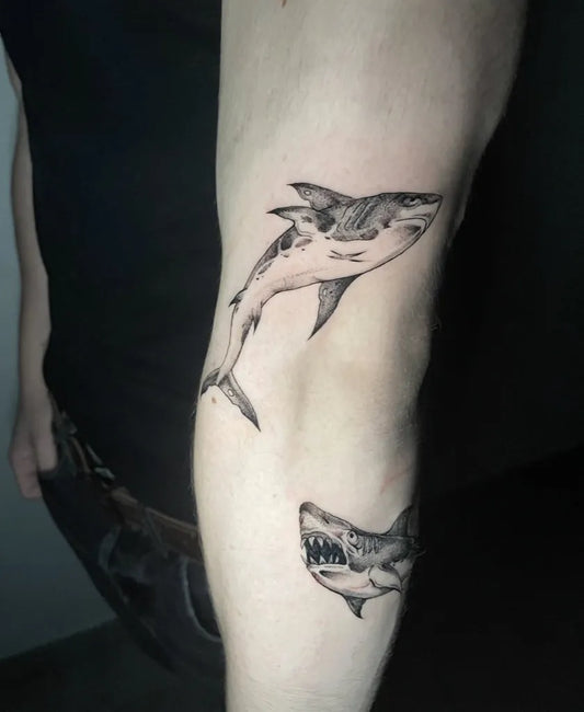 Medium Black and Grey Great White Shark on Men Arm Tattoo by @koroibostattoo_