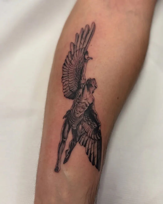 Medium Black and Grey Icarus on Men Arm Tattoo by @danimawbytattooer