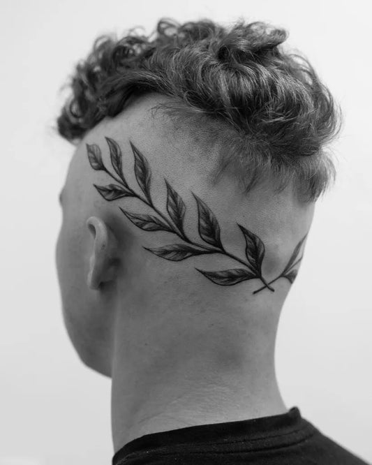 Medium Black and Grey Laurel Wreath Tattoo on Men Head by @808byjack