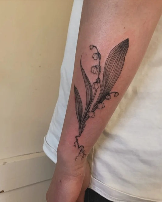 Medium Black and Grey Lily of the Valley on Men Arm Tattoo by @ainoholopainen