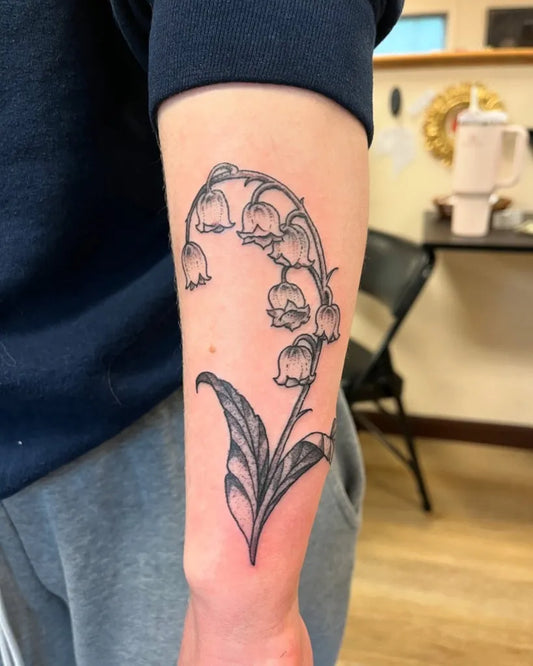 Medium Black and Grey Lily of the Valley on Men Arm Tattoo by @gianna.tattoos