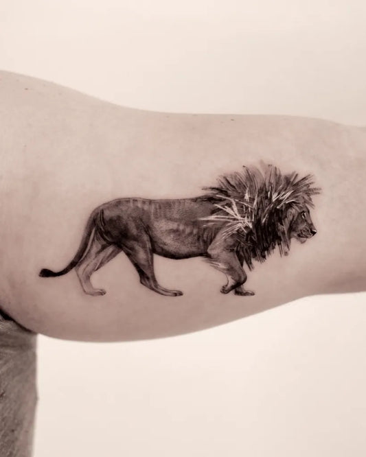 Medium Black and Grey Lion on Men Arm Tattoo by @tattooist340