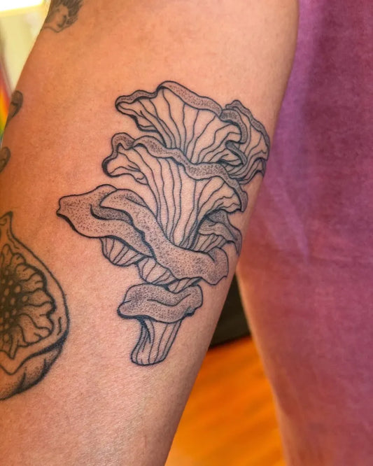 Medium Black and Grey Mushroom on Women Arm Tattoo by @ziggy.tatts