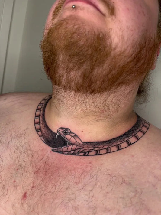 Medium Black and Grey Ouroboros Tattoo on Men Neck Wrap by @heavenly.arachnid