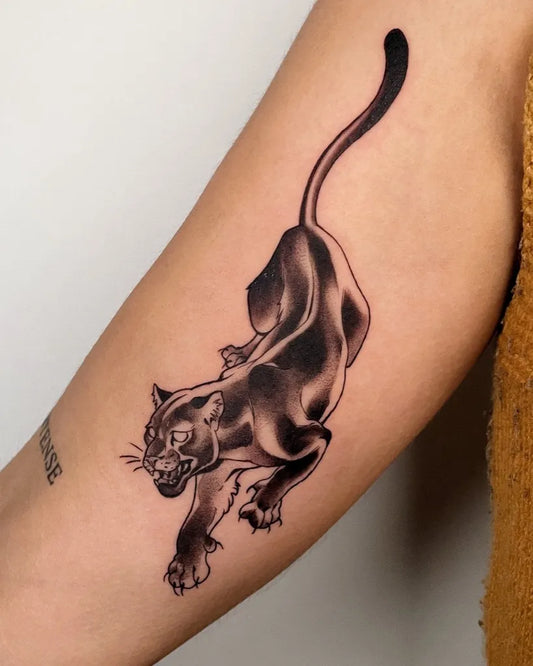 Medium Black and Grey Panther Tattoo on Women Arm by @sprou_ttt