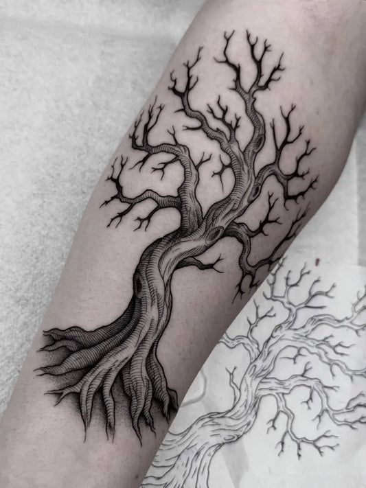 Medium Black and Grey Poison Tree on Women Arm Tattoo by @_donbraga