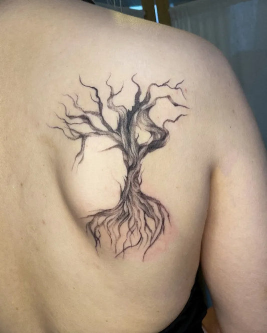 Medium Black and Grey Poison Tree on Women Shoulder Tattoo by @howetattoo