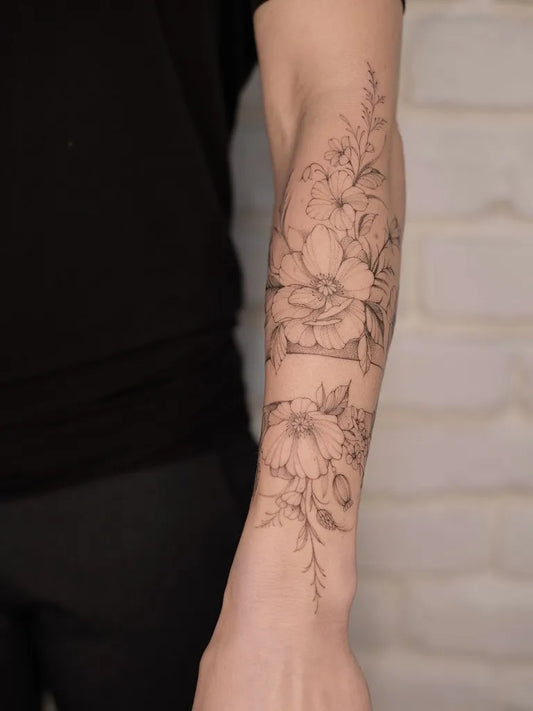 Medium Black and Grey Poppy Flowers Tattoo on Women Arm by @terryemi