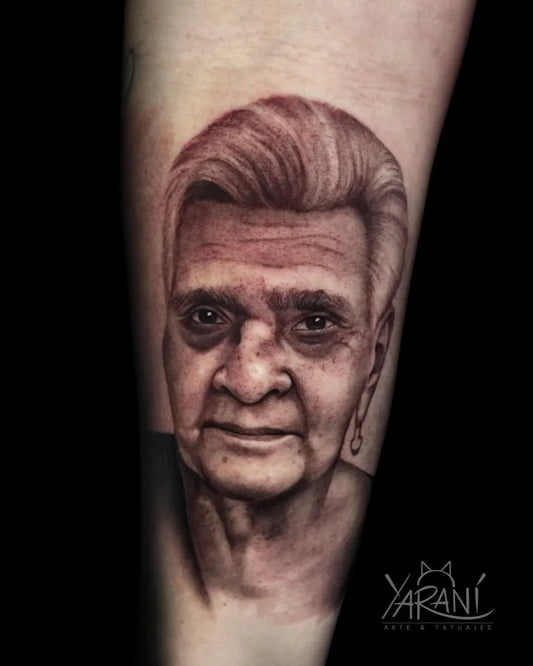 Medium Black and Grey Portrait Family Tattoo on Women Arm by @yaranicresporivera