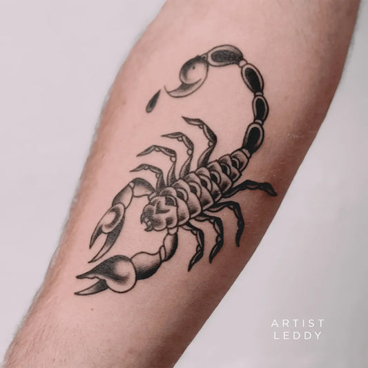 Medium Black and Grey Scorpion on Men Arm Tattoo by @cbinktattoobrisbane