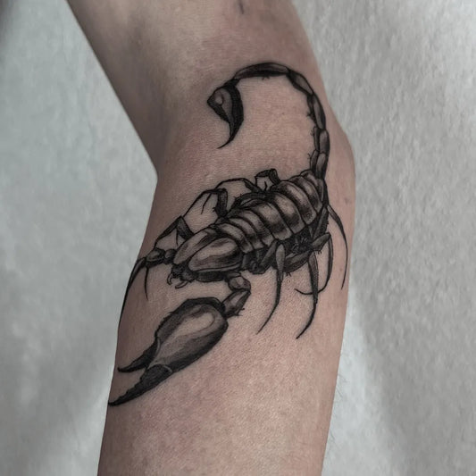 Medium Black and Grey Scorpion on Men Arm Tattoo by @meriskins