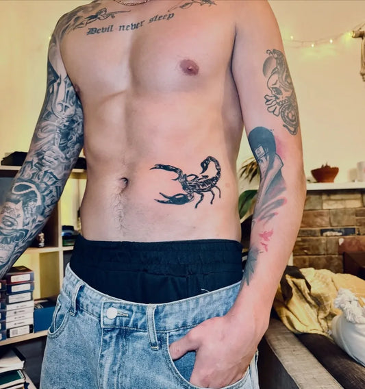 Medium Black and Grey Scorpion on Men Side Tattoo by @deysialzatetattoo