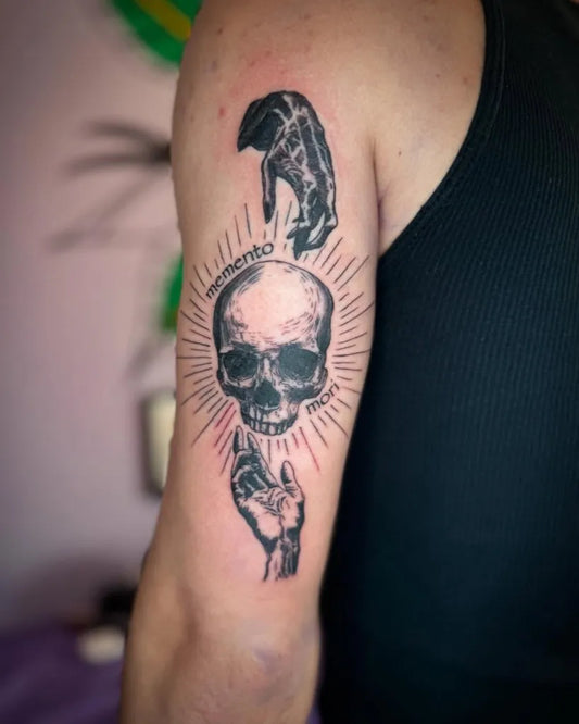 Medium Black and Grey Skull on Men Arm Tattoo by @alvarado.arts