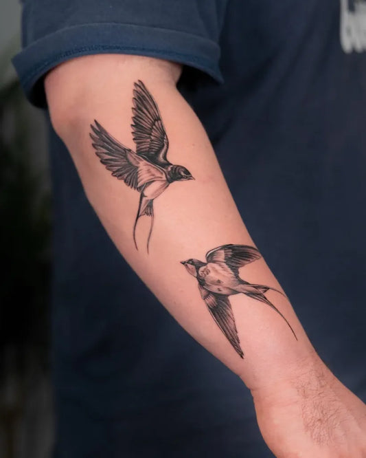 Medium Black and Grey Sparrow Tattoo on Men Arm by @nicolasattiehtattoos