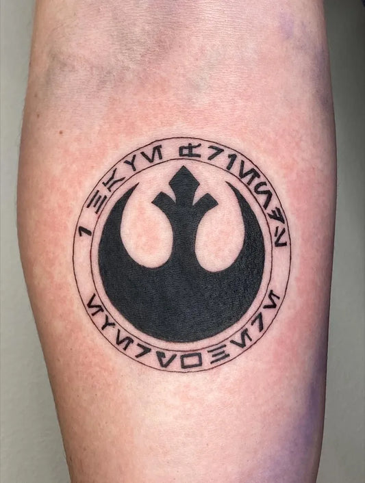 Medium Black and Grey Star Wars Rebel Alliance Symbol Tattoo on Men Arm by @lemon.inkade