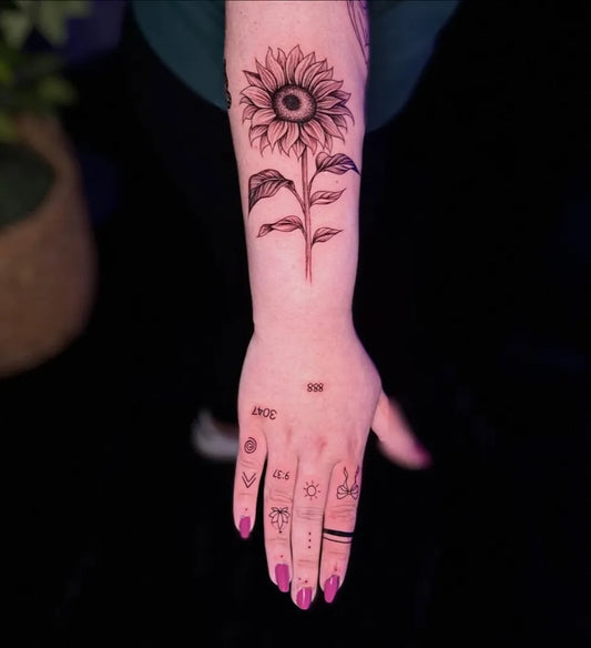 Medium Black and Grey Sunflower on Women Arm Tattoo by @tattoosbygurii