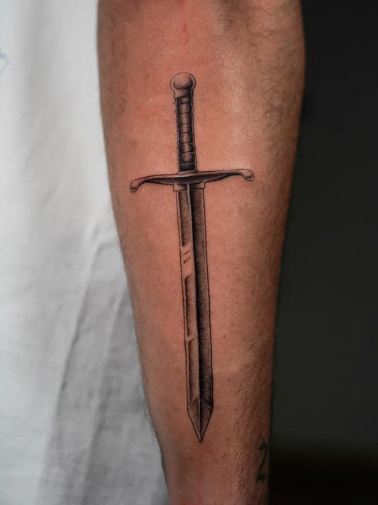 Medium Black and Grey Sword on Men Arm Tattoo by @ericktattooss