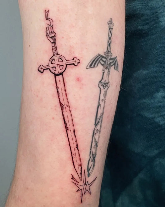 Medium Black and Grey Swords on Men Arm Tattoo by @sprou_ttt