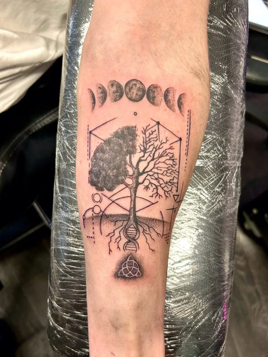 Medium Black and Grey Tree of Life Tattoo on Men Arm by @club22tattoo