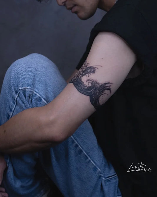 Medium Black and Grey Wave Tattoo on Men Arm by @go_baek_tt