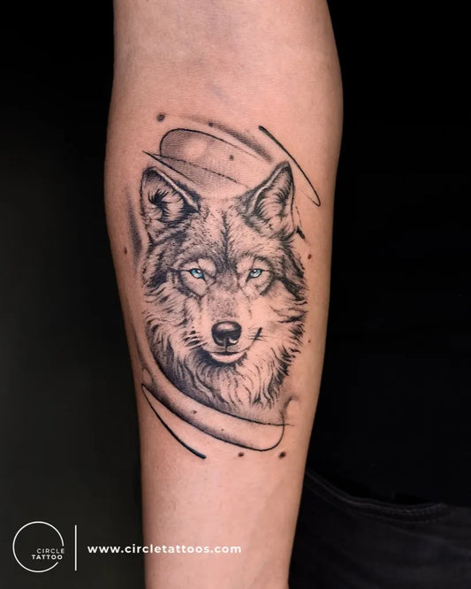 Medium Black and Grey Wolf on Men Arm Tattoo by @circletattoodelhi