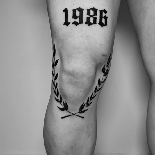 Medium Blackwork 19886 Laurel Wreath Tattoo on Men Knee by @kayneinklab