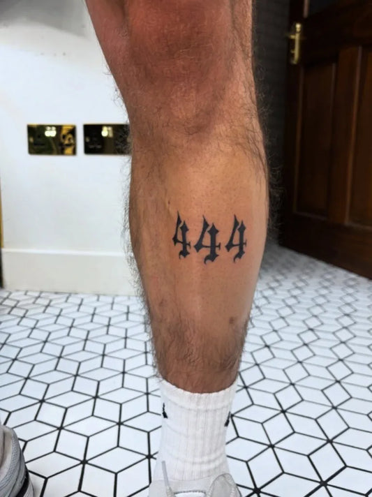 Medium Blackwork 444 on Men Leg Tattoo by @pui.kan_tattoo