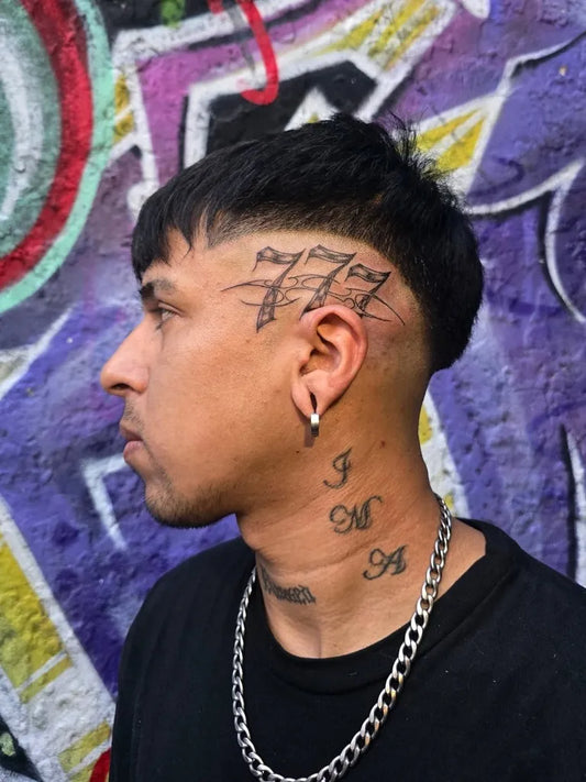 Medium Blackwork 777 Tattoo on Men Head by @_horasextras_
