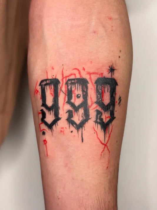 Medium Blackwork 999 Drip Tattoo on Men Arm by @mxtt.tattoo