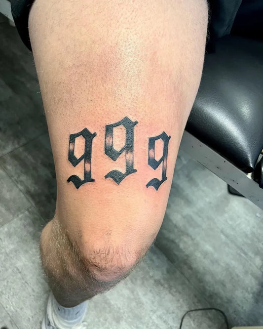 Medium Blackwork 999 Tattoo on Men Thigh by @lifestyle_ramstein