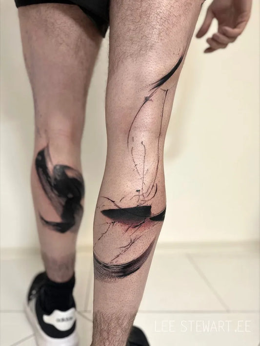 Medium Blackwork Abstract Splashes Tattoo on Men Calf by @_leestewart