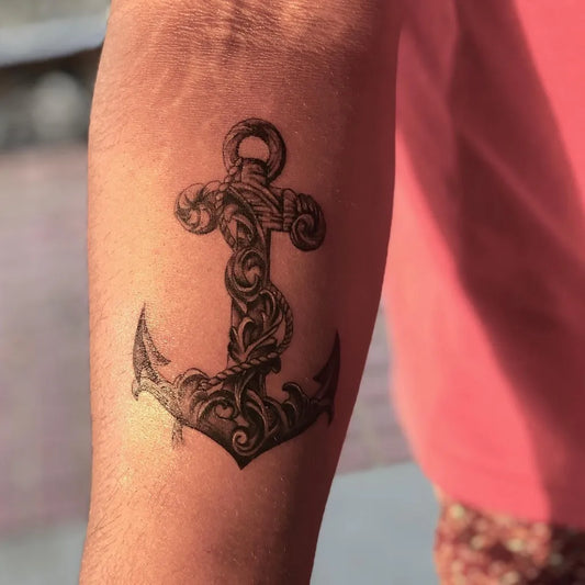 Medium Blackwork Anchor Tattoo on Men Arm by @bonnibel.inkart