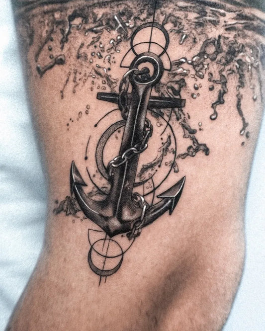 Medium Blackwork Anchor Tattoo on Men Arm by @serhatorucx