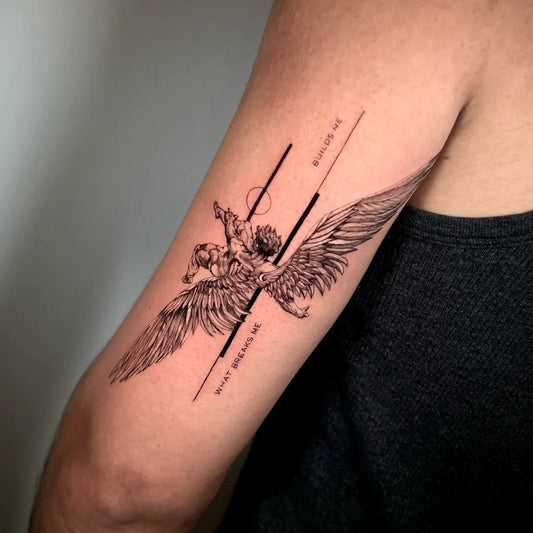 Medium Blackwork Angel Wings on Men Arm Tattoo by @serena_addamstattoo