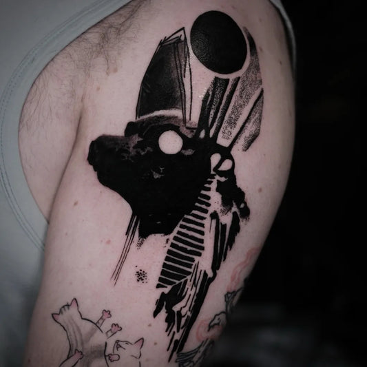 Medium Blackwork Anubis Tattoo on Men Shoulder by @arnaspanic