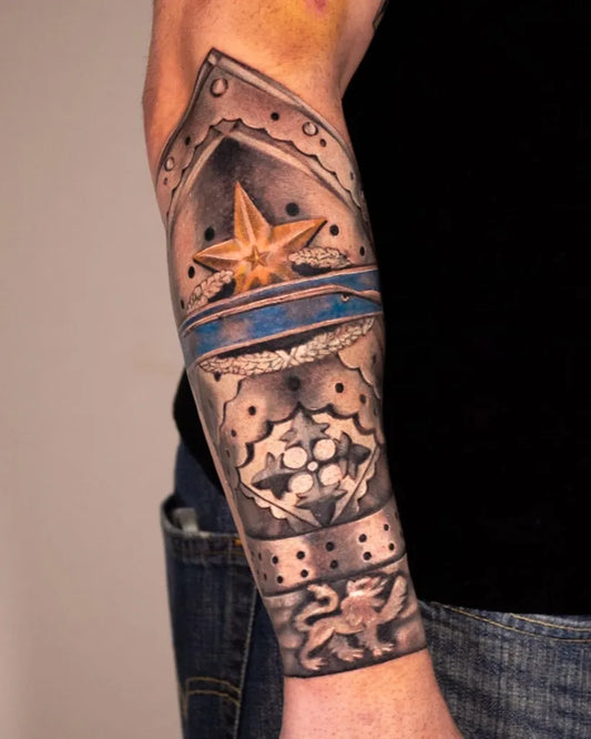 Medium Blackwork Armor Star Band Military Tattoo on Men Arm by @isabelroseink