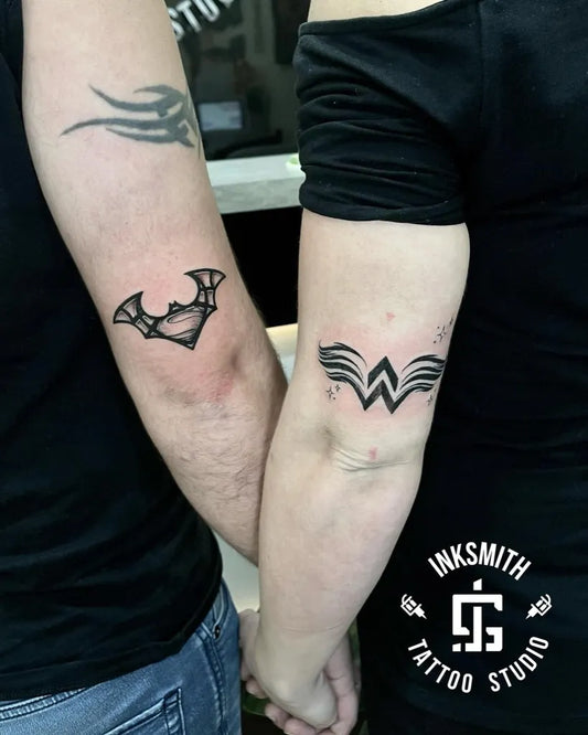 Medium Blackwork Bat Heart Wings on Men Women Arms Tattoo by @inksmithtattoobda