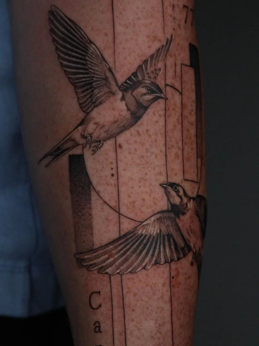 Medium Blackwork Birds Tattoo on Men Arm by @angelofortez