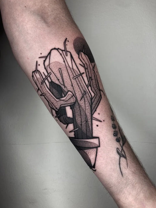 Medium Blackwork Cactus Tattoo on Men Arm by @enz.black