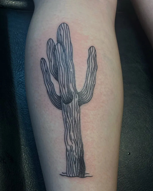 Medium Blackwork Cactus Tattoo on Women Leg by @mollztattooz