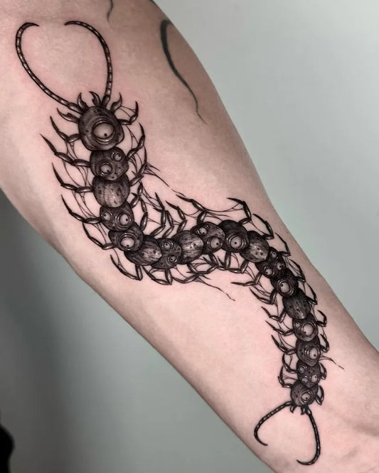 Medium Blackwork Centipede Tattoo on Men Arm by @xixi_tattoo