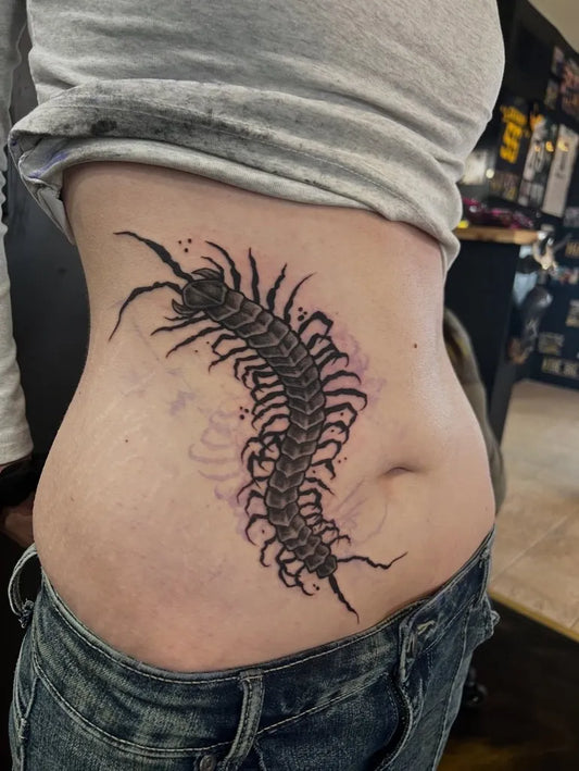Medium Blackwork Centipede Tattoo on Women Torso by @nocturnal.siren.ink